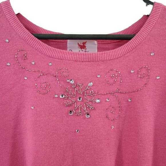 Quacker Factory Sweater Pink Sz XL Embellished‎ Beaded Rhinestones - Picture 2 of 10